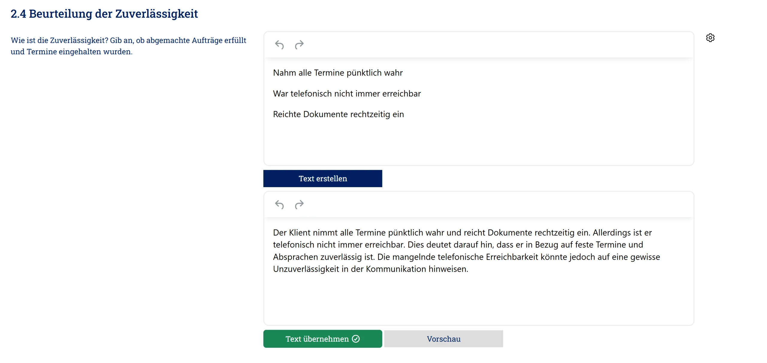 Funktionen Berichte-Assistent