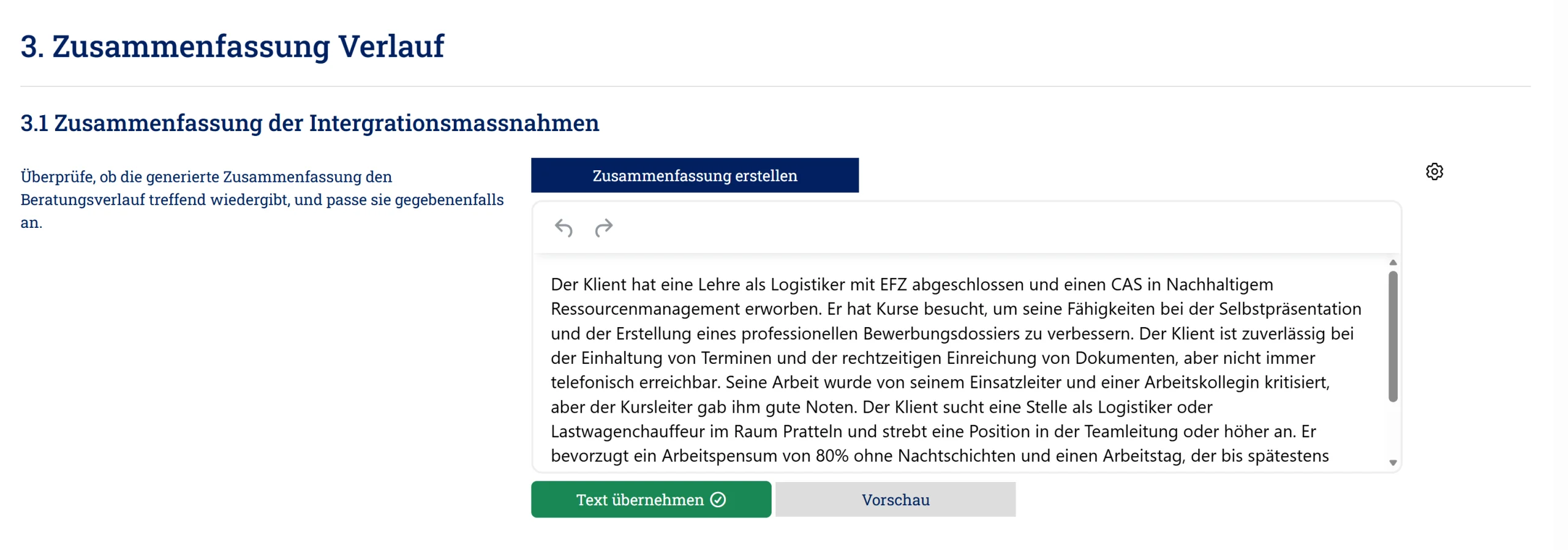 Funktionen Berichte-Assistent